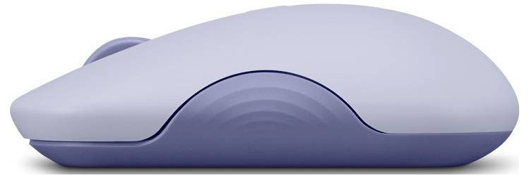 Eine graue kabellose Lenovo-Maus wird umgestülpt gezeigt, wobei ihre Unterseite mit einem zentralen Ein-/Ausschalter-Sensor und einer kleinen rechteckigen Taste hervorgehoben wird.