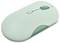 Eine schlanke, mintgrüne kabellose Computermaus mit glatter Oberfläche, die zwei Tasten und ein Scrollrad aufweist.