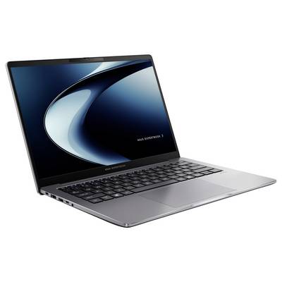 Laptop mit offenenem Deckel, der ein modernes Design zeigt, mit elegantem Bildschirm und Tastatur, im Winkel positioniert für Sichtbarkeit von der Seite.
