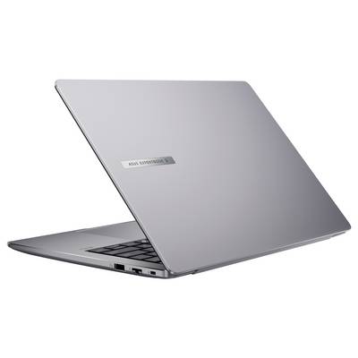 Ein elegantes, geschlossenes silbernes Laptop-Computer in schräger Position, um das Markenlogo zu zeigen. Das Design ist minimalistisch und unterstreicht sein schlankes Profil und seinen modernen Stil.