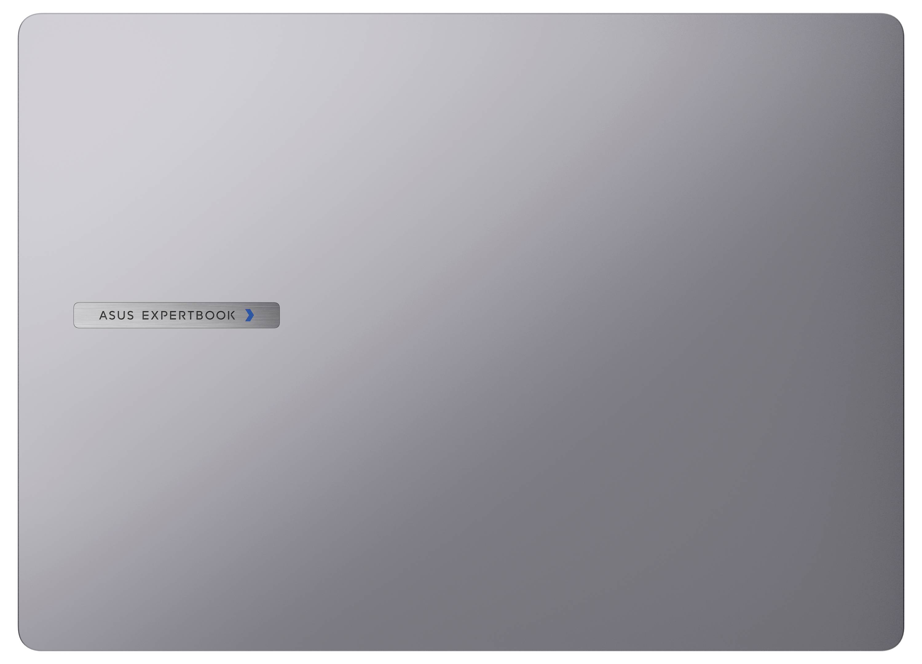 Ein silberner zugeklappter Laptop mit der Aufschrift „ASUS EXPERTBOOK" auf dem Deckel. Die Oberfläche ist glatt und metallisch.