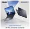Zwei ASUS ExpertBook B3 Laptops schweben vor geometrischem Hintergrund; Text: 'ASUS ExpertBook B3, AI-PC: Smarter, sicherer'.