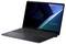 Ein schwarzer Laptop mit schlankem Design und dünnem Rahmen. Der Bildschirm zeigt einen dunkelblau geometrischen Hintergrund mit dem Text „ASUS ExpertBook".