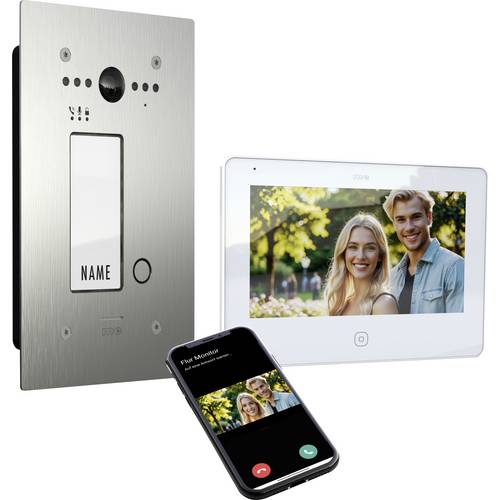 m-e modern-electronics ALL-VF10S-M7W Video-Türsprechanlage Silber/Edelstahl