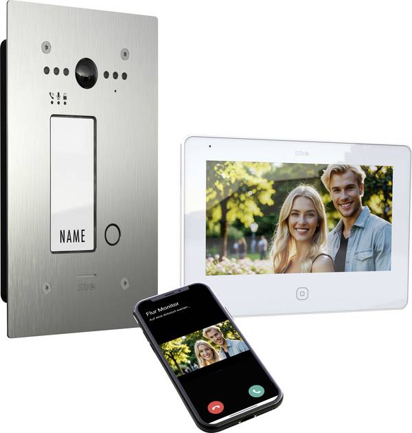 m-e modern-electronics ALL-VF10S-M7W Video-Türsprechanlage 2-Draht Komplett-Set Silber/Edelstahl