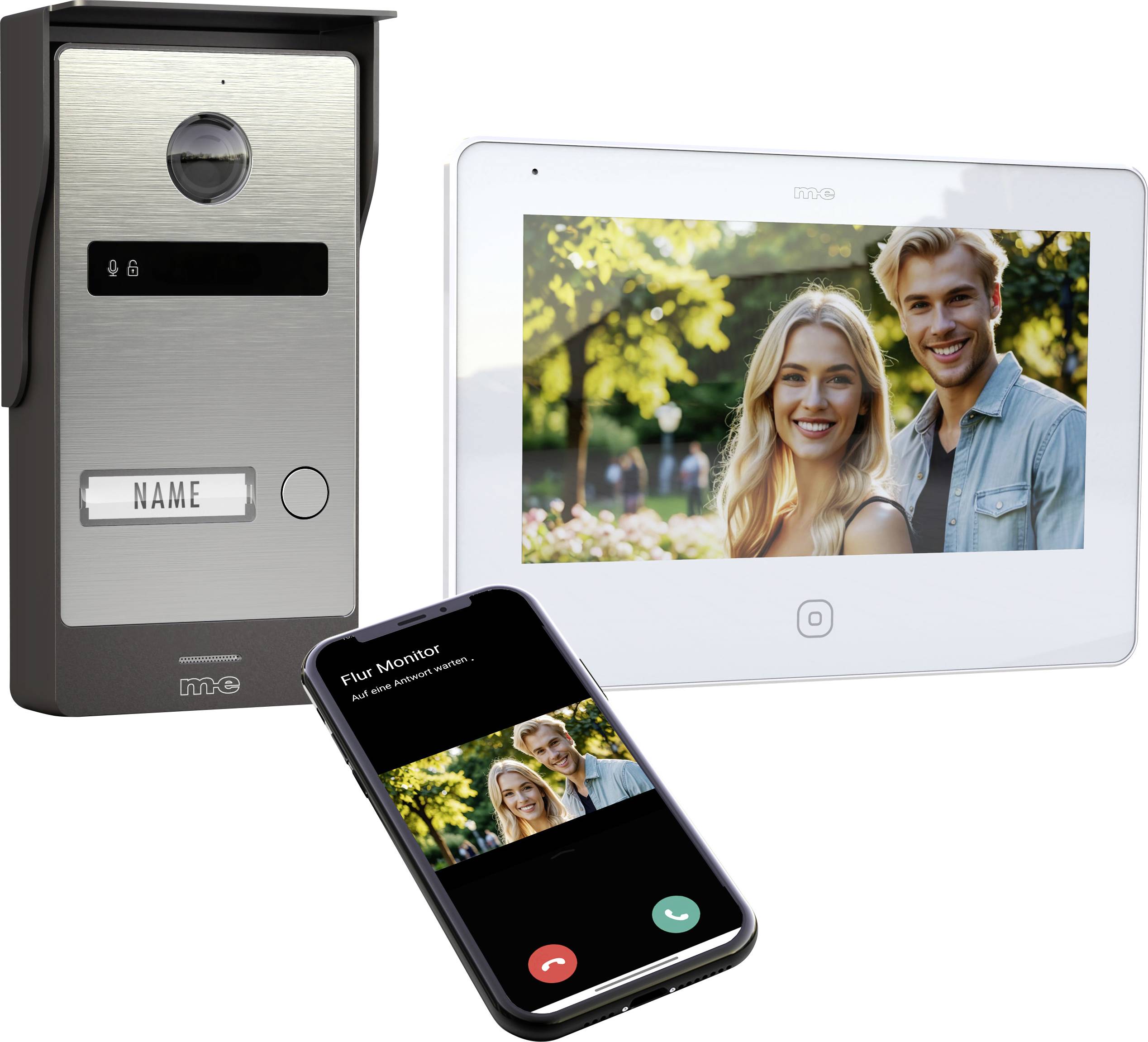 m-e modern-electronics ALL-V10S-M7W-IPS Video-Türsprechanlage WLAN, 2-Draht Weiß/Edelstahl