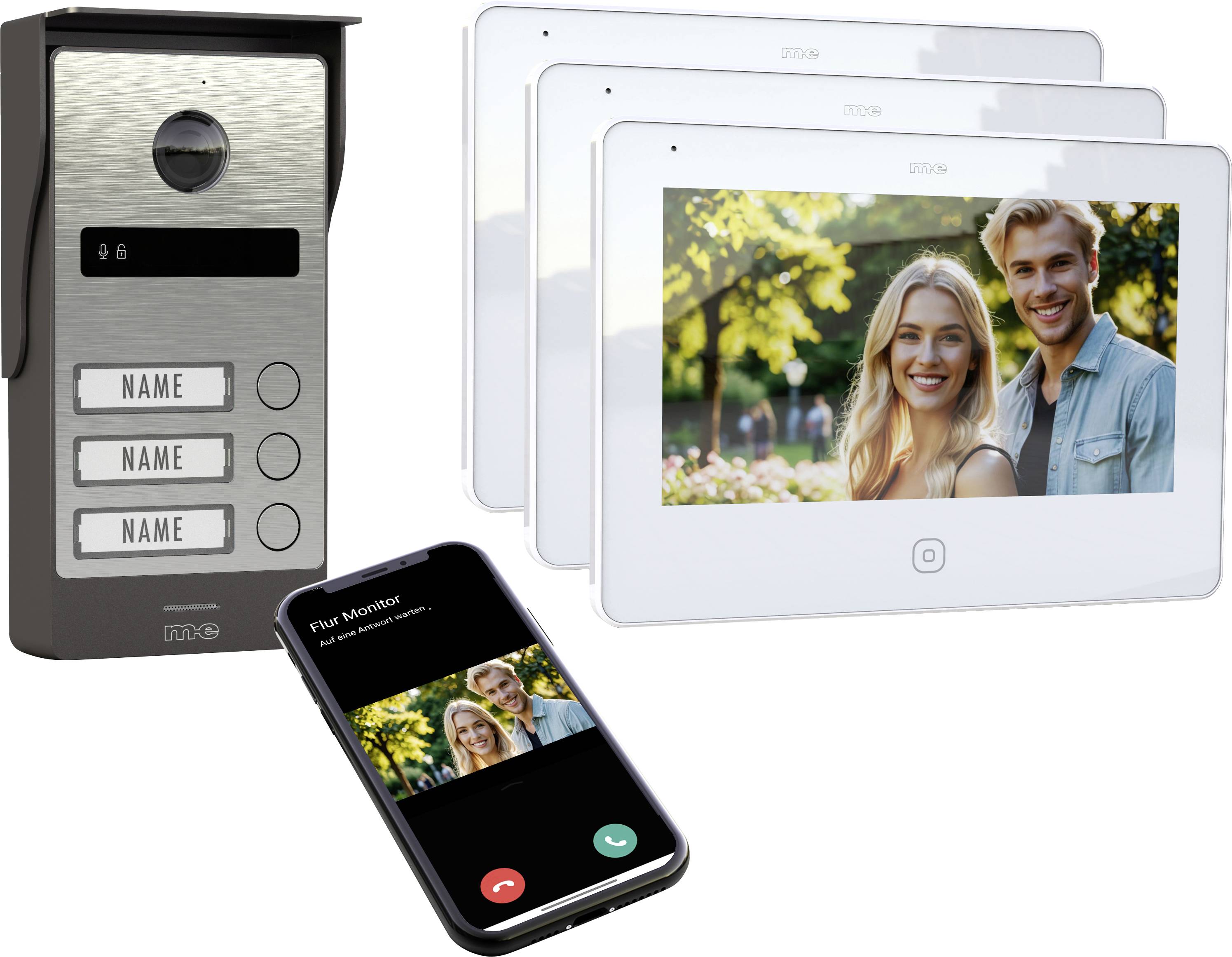 m-e modern-electronics ALL-V30S-M7W-IPS Video-Türsprechanlage WLAN, 2-Draht Edelstahl, Weiß