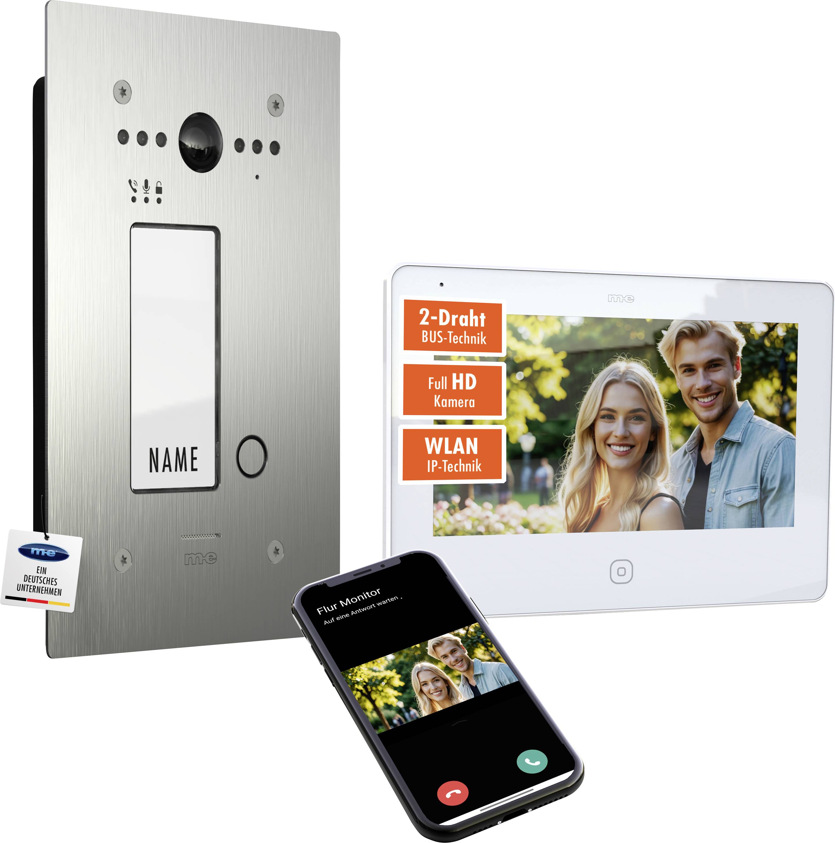m-e modern-electronics ALL-VF10S-M7W-IPS Video-Türsprechanlage WLAN, 2-Draht Edelstahl (gebürstet), Weiß