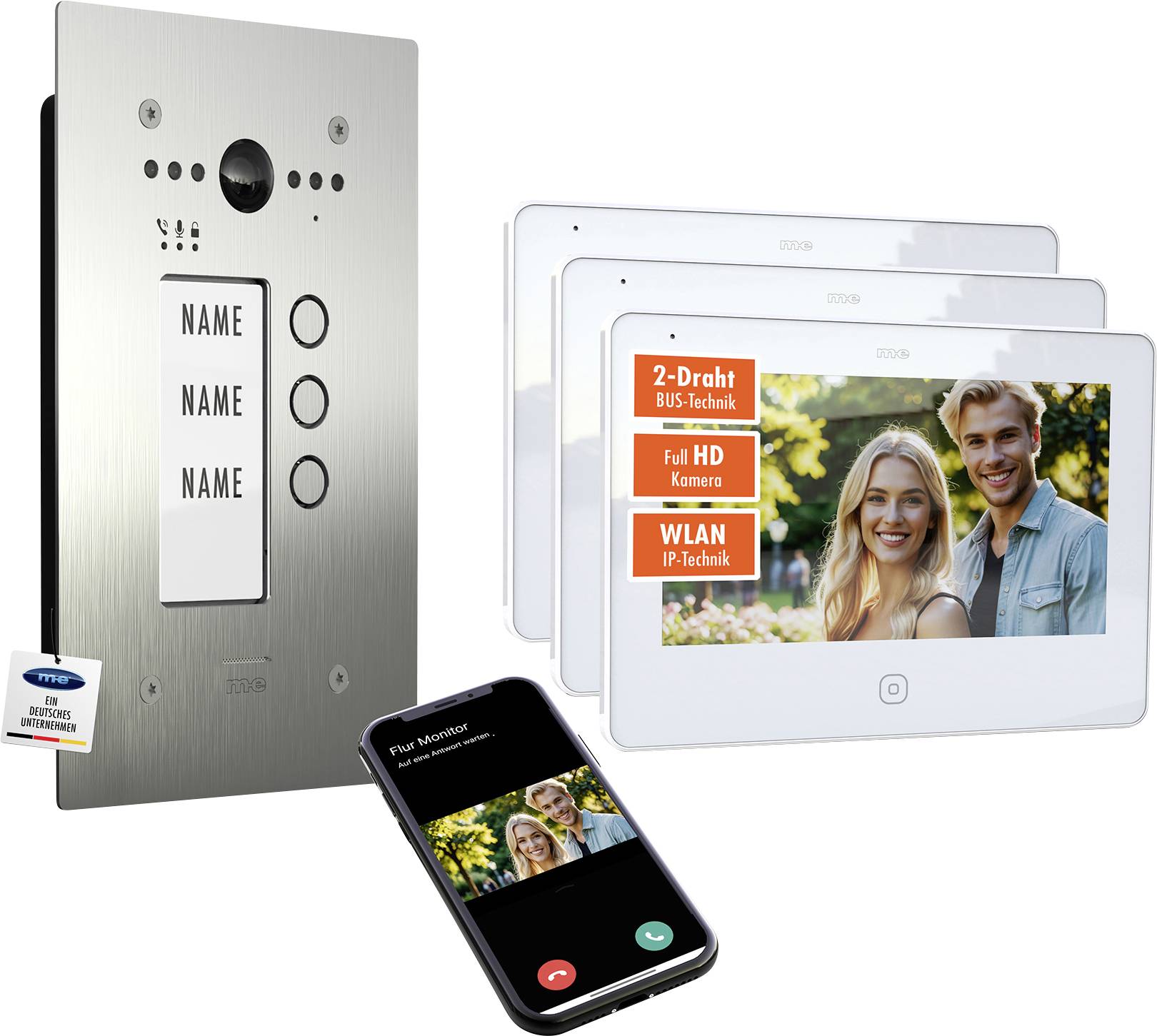 m-e modern-electronics ALL-VF30S-M7W-IPS Video-Türsprechanlage WLAN, 2-Draht Edelstahl (gebürstet), Weiß