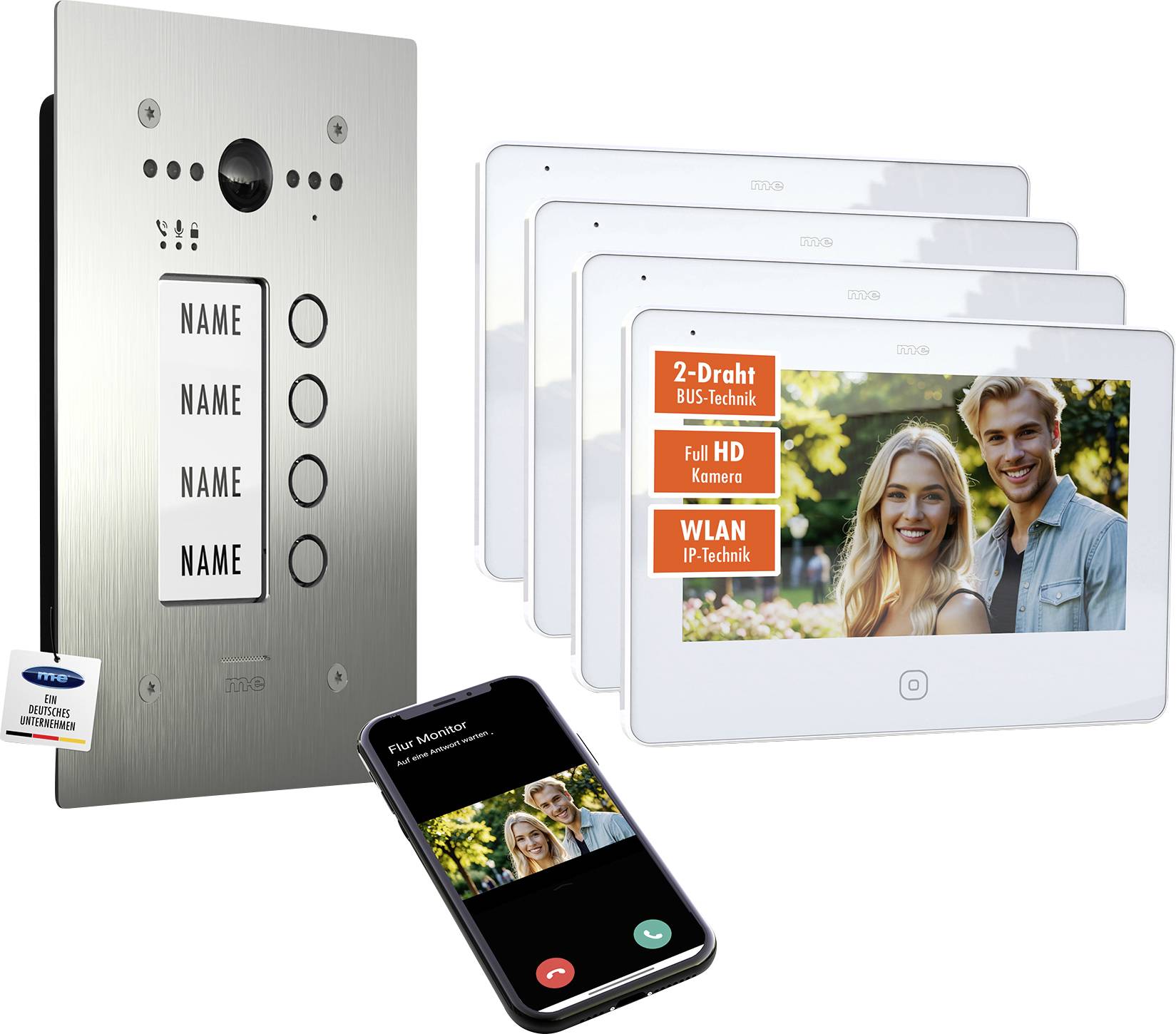 m-e modern-electronics ALL-VF40S-M7W-IPS Video-Türsprechanlage WLAN, 2-Draht Edelstahl (gebürstet), Weiß