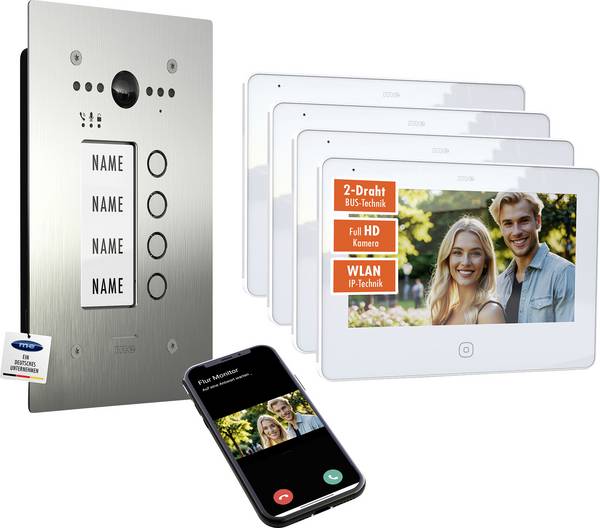 m-e modern-electronics ALL-VF40S-M7W-IPS  Video-Türsprechanlage WLAN, 2-Draht   Edelstahl (gebürstet), Weiß
