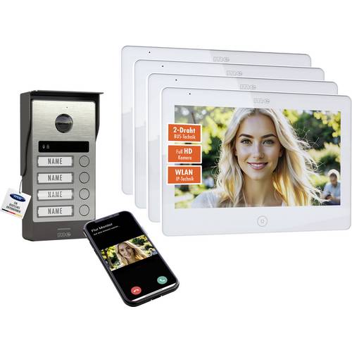 m-e modern-electronics ALL-V40S-M10W-IPS Video-Türsprechanlage 2-Draht 2-Drahtübertrager Edelstahl, Weiß