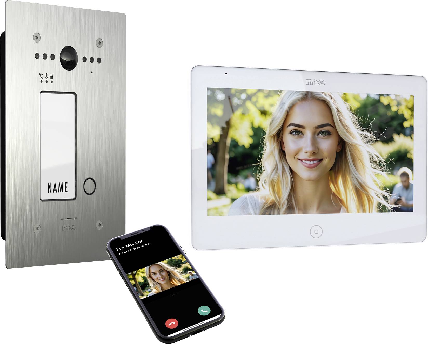 m-e modern-electronics ALL-VF10S-M10W-IPS Video-Türsprechanlage 2-Draht 2-Drahtübertrager Edelstahl, Weiß