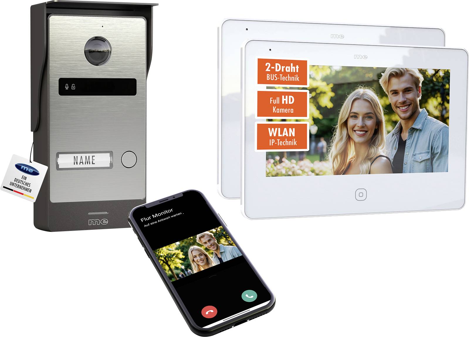 m-e modern-electronics ALL-V10S-2M7W-IPS Video-Türsprechanlage 2-Draht, WLAN Edelstahl (gebürstet), Weiß