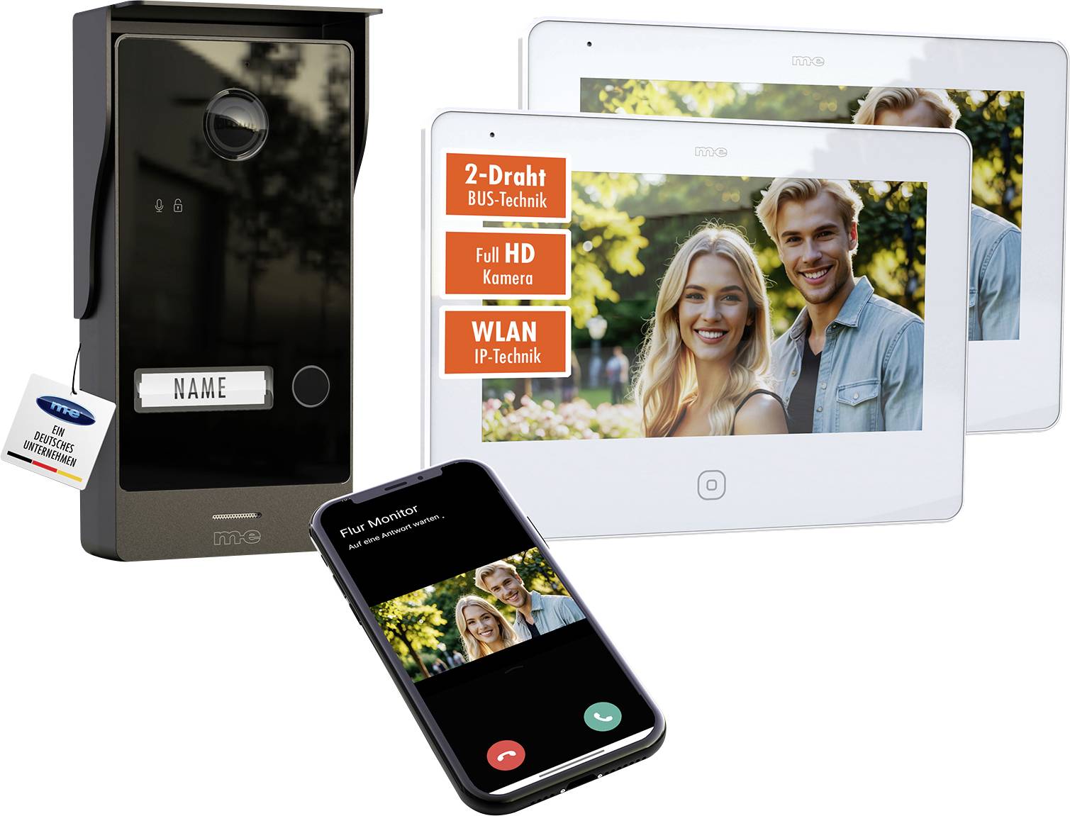 m-e modern-electronics ALL-V10B-2M7W-IPS Video-Türsprechanlage 2-Draht, WLAN Schwarz, Weiß