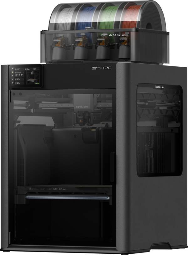 BambuLab H2C Combo (AMS 2 Pro) 3D Drucker  Dual-Düsen-System (Dual Extruder), 12,7 cm Farb-Touchscreen, integrierte Kamera, App-Anbindung, Kammerheizung, beheizbares Druckbett, KI-Unterstützung, inkl. Materialsystem