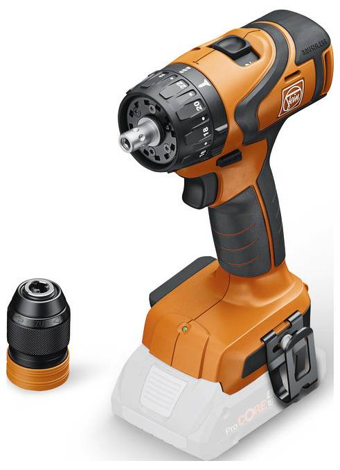 Ein orangefarbener kabelloses Bohrgerät mit ergonomischem Griff, zwei verstellbaren Bohraufsätzen und einem Akku, entwickelt für vielseitige Heim- und Werkstattanwendungen.