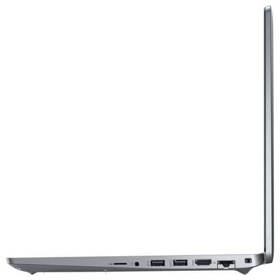 Ein von der Seite betrachteter Laptop, der ein dünnes Profil, Anschlüsse einschließlich USB und HDMI sowie einen offen im aufrechten Winkel geöffneten Deckel zeigt.