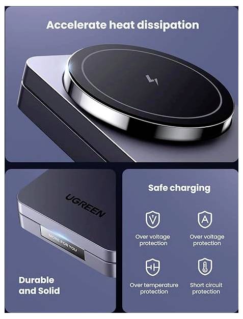 UGREEN W528 Magnetic Charger 2-in-1 Wireless Charger 7.5 W Induktionslade-Standard Grau Wireless Charger-6