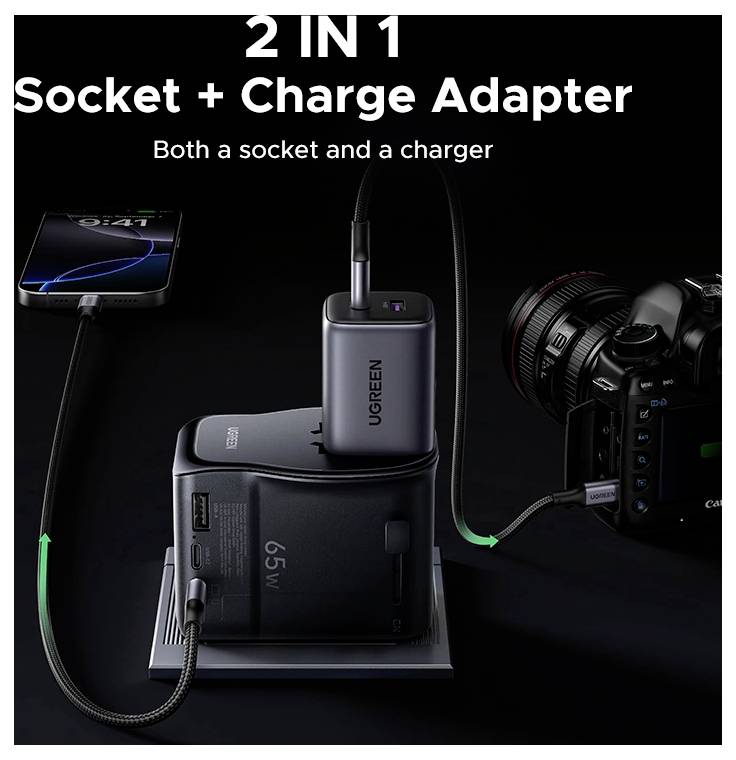 UGREEN S550 65W Universal Travel Adapter Reiseladeadapter 65 W USB-C®, USB-A QC 4+ Schwarz, Grau GaN-2