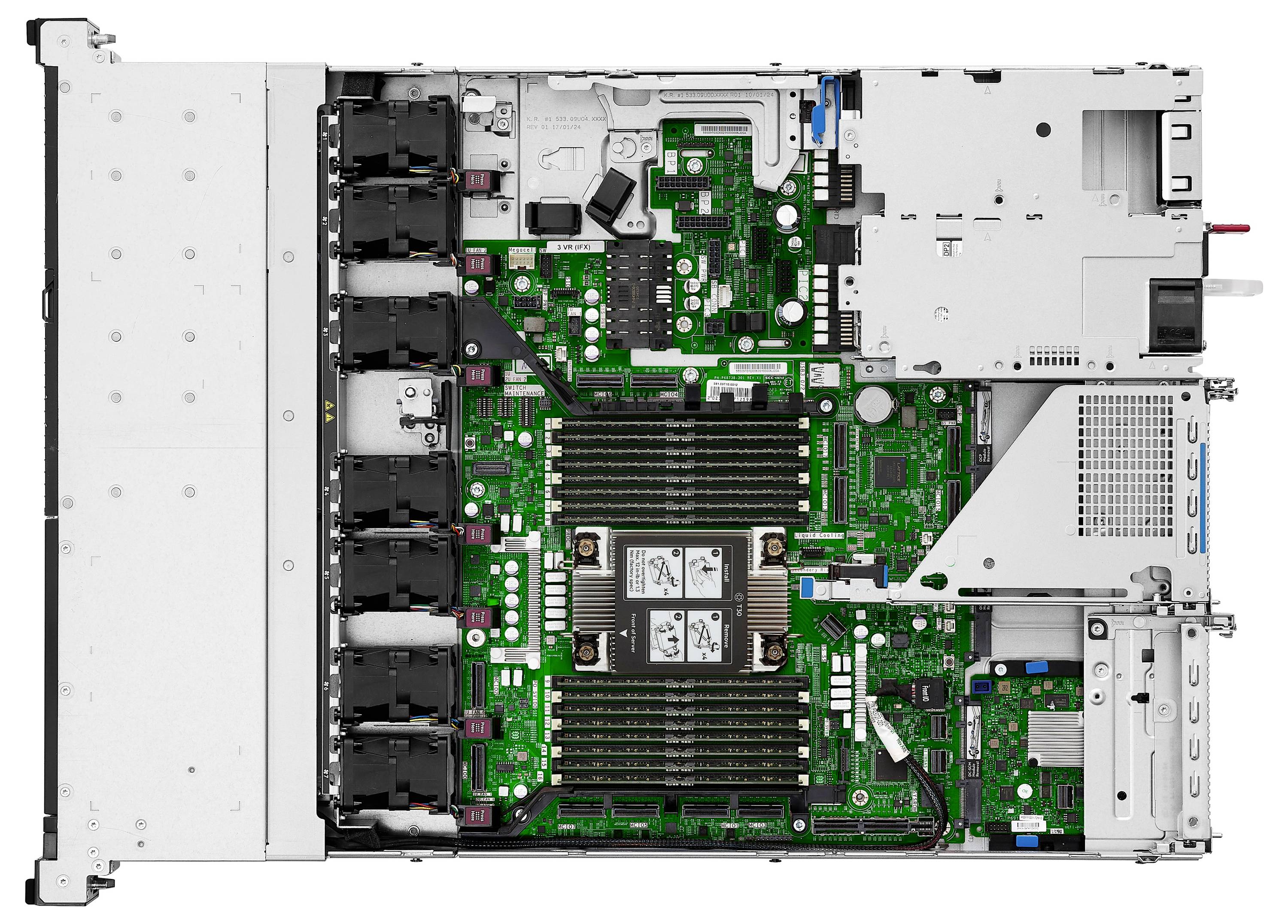 Computermutter-Leiterplatte mit sichtbarer grüner Schaltung, verschiedenen Komponenten und Speichersteckplätzen, die die interne Architektur hervorhebt.