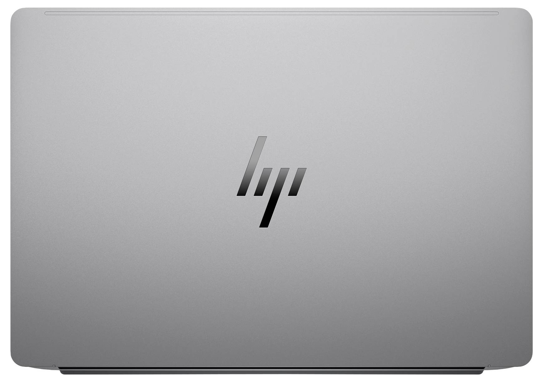 Ein geschlossener silberner Laptop mit dem HP-Logo in der Mitte auf dem Deckel.