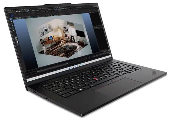 Ein kompakter schwarzer Lenovo-Computerturm mit vertikal auf der Seite angebrachtem Markennamen und mehreren Anschlüssen auf der Frontblende.