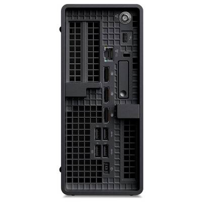 Das Bild zeigt die Rückseite eines Computer-Towers mit verschiedenen Anschlüssen, darunter USB, HDMI und Ethernet, für Konnektivität und die Nutzung von Peripheriegeräten.