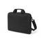 Schwarze Laptop-Tasche mit Griffen und abnehmbarem Schultergurt, Vordertasche und subtiler blauer Steppnaht-Detail. Geeignet zum Transportieren von Elektronik.