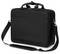 Eine schwarze Laptoptasche mit Schultergurt und Griff, entworfen zum Transportieren von elektronischen Geräten und Zubehör.