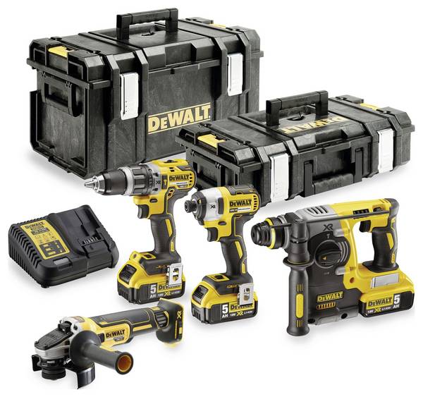 DEWALT DCK422P3 DCK422P3-QW Akku-Schlagbohrschrauber, Akku-Bohrhammer, Akku-Schlagschrauber, Akku-Winkelschleifer  18 V 5 Ah Li-Ion