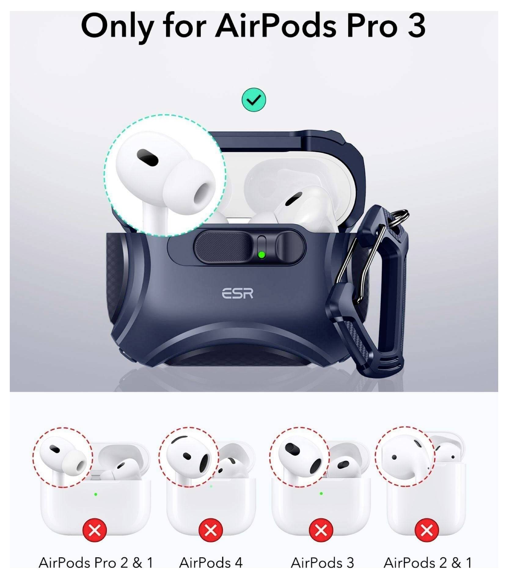 ESR Cyber FlickLock HaloLock Schutzhülle für Ladecase AirPods Pro 3 (2025) Dunkelblau-2