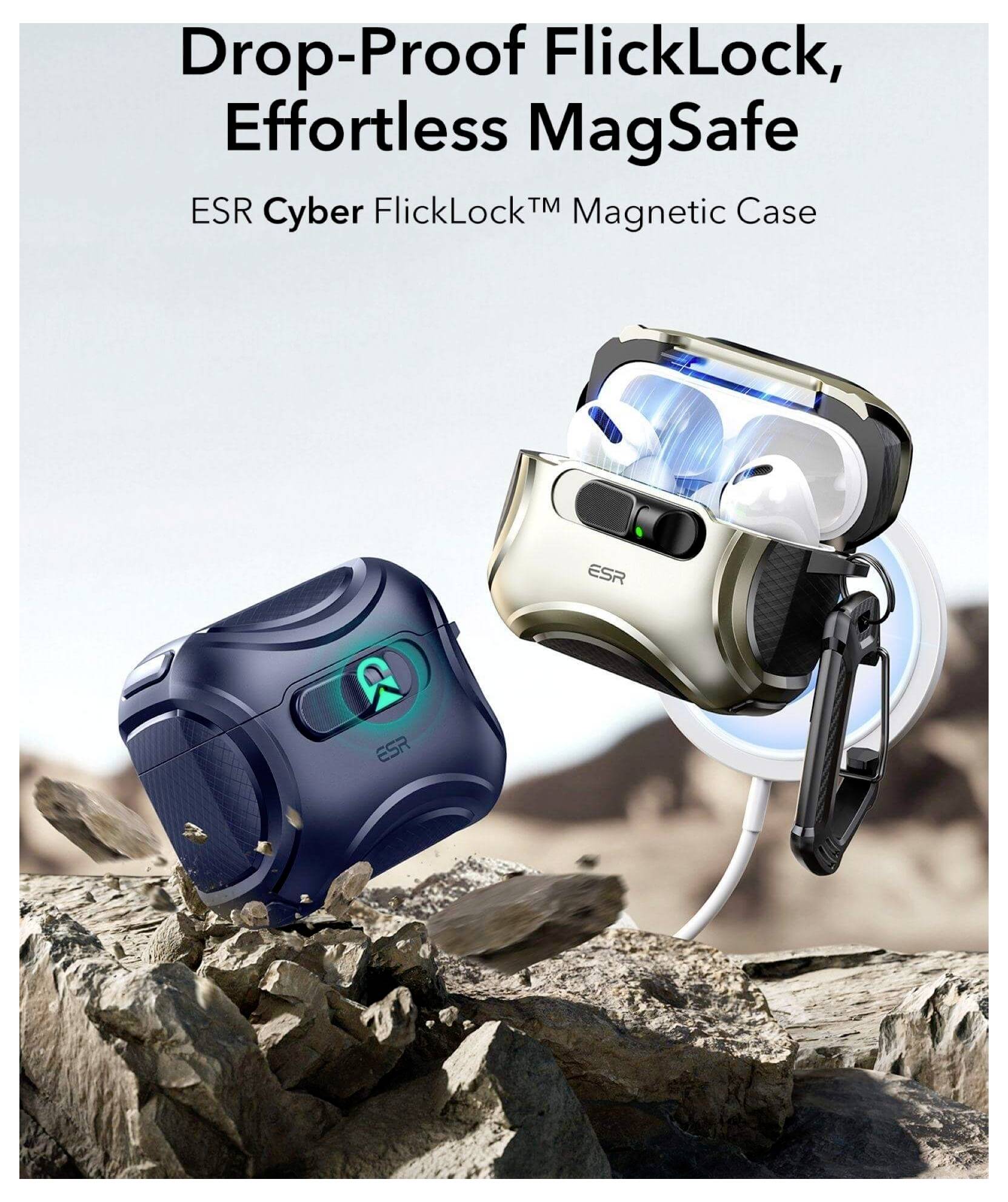 ESR Cyber FlickLock HaloLock Schutzhülle für Ladecase AirPods Pro 3 (2025) Dunkelblau-3