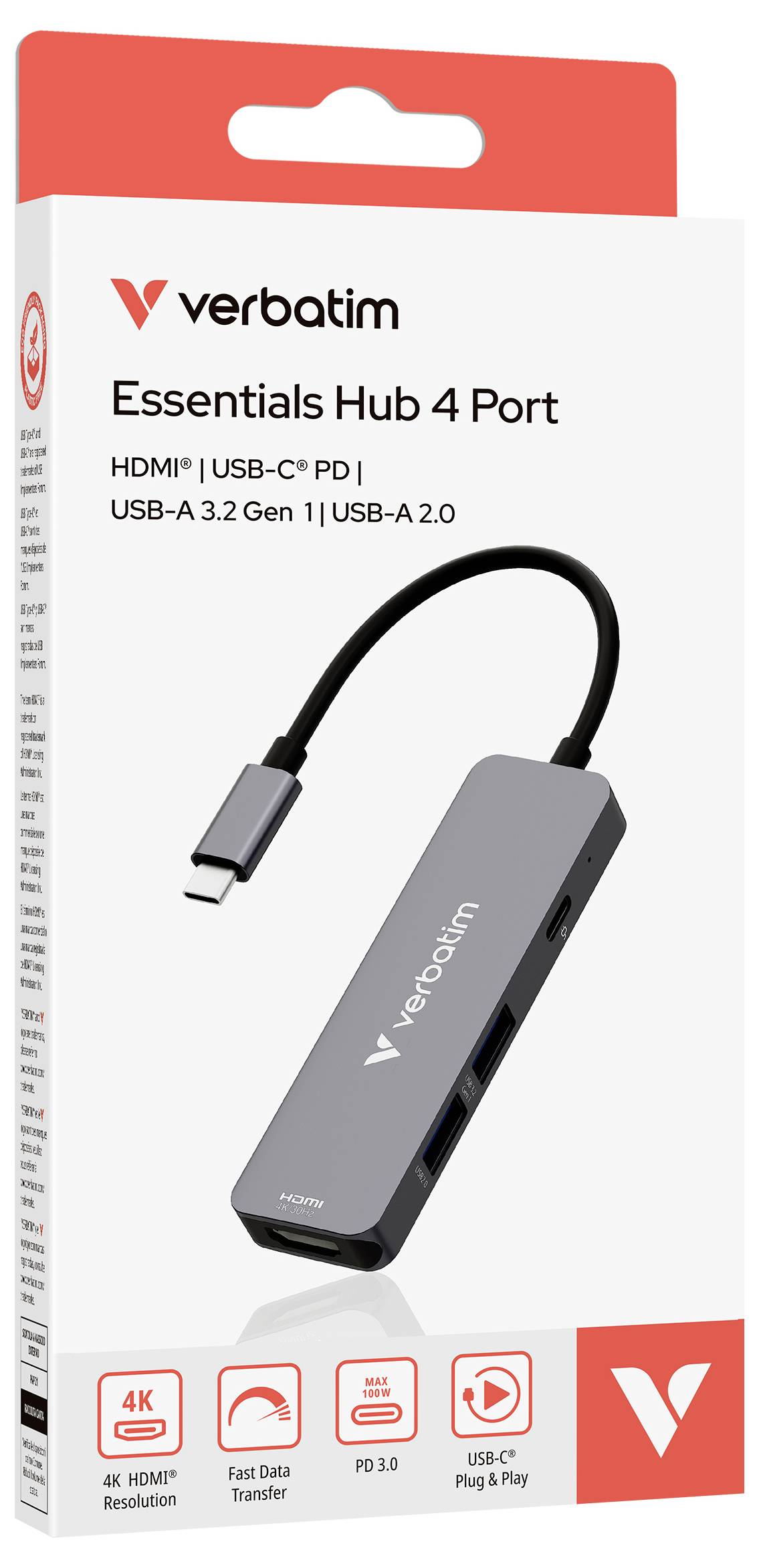 Verbatim 32155 USB-Hub USB-A (USB 3.2 Gen 1), USB-C® (USB 3.2 Gen 1), HDMI®, USB-A (USB 2.0) USB 3.2 Gen1, USB 2.0 5 GBi-3