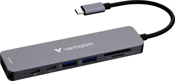 Verbatim 32158 USB-Hub  HDMI® USB 3.2 Gen1 5 GBit/s USB-C® PD Ladeanschluss, mit Pass-Through Stromanschluss Grau Essentials