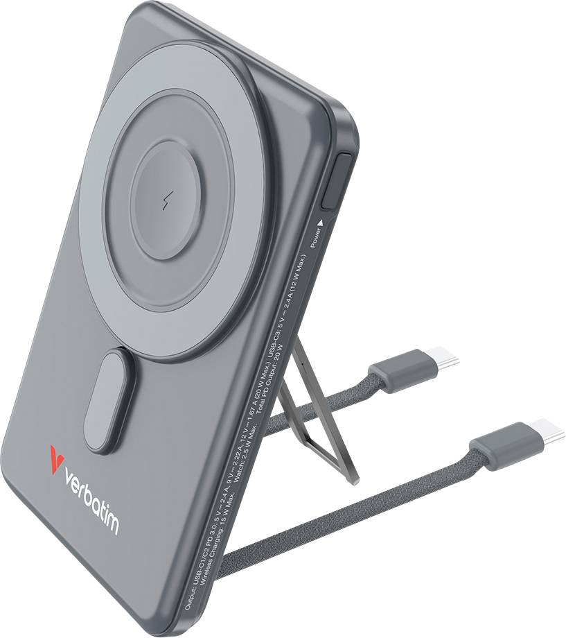 Verbatim Charge ´n´ Go Powerbank 5000 mAh Fast Charge, Adaptive Fast Charge, Magsafe USB-C® Grau