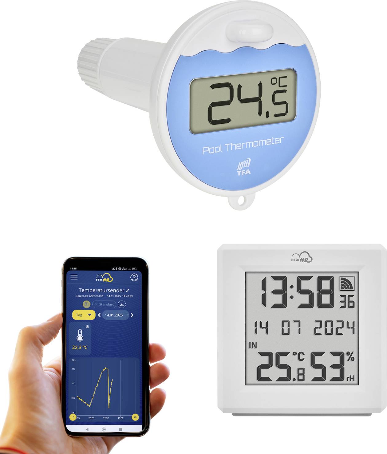 TFA Dostmann TFA.me Starter Set mit WLAN Gateway und Poolsender Schwimmbecken-Thermometer Weiß 35.8110.02