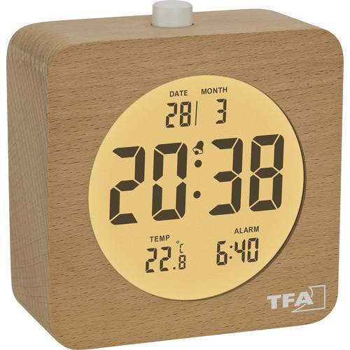 Thumbnail - TFA Dostmann 60.2049.05 Quarz Wecker Braun, Buche Alarmzeiten 1 Großes Display