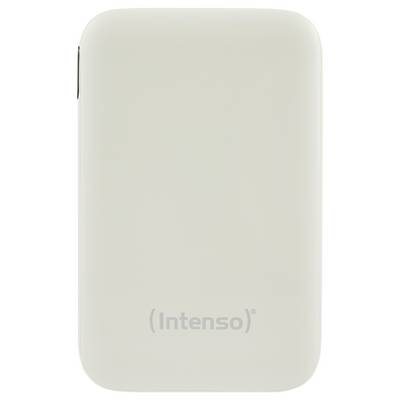 Ein weißes externes Festplattenlaufwerk mit dem Markennamen "Intenso" auf der Vorderseite gedruckt.