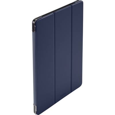 Ein dunkelblauer Tablet-Schutzhülle mit Klappendesign von der Seite betrachtet.