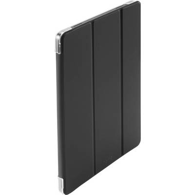 Ein schwarzes Tablet-Cover mit zusammenklappbarem Design wird aufrecht stehend gezeigt und hebt seinen schützenden und eleganten Außenbereich hervor.