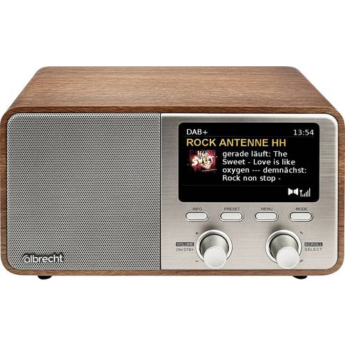Albrecht DR 760 Tischradio DAB+, UKW DAB+, AUX, Bluetooth® Echtholzgehäuse, Inkl. Lautsprecherbox Holz, Braun, Silber