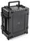 Ein schwarzes, langlebiges Schutzgehäuse mit Rädern und Griff, entworfen zum sicheren Transport von Ausrüstung.