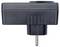 Ein schwarzer Elektrostecker-Adapter mit einem Eurostecker-Stift, der von unten herausragt, konstruiert zur Umwandlung von Elektroverbindungen.