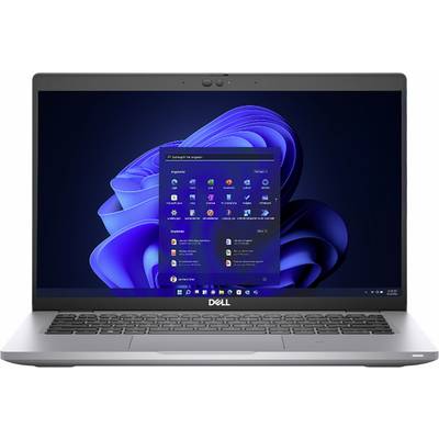 Ein Dell-Laptop zeigt den Windows-11-Startbildschirm mit geöffnetem Startmenü an und präsentiert verschiedene App-Symbole vor einem blauen Wirbel-Hintergrund.