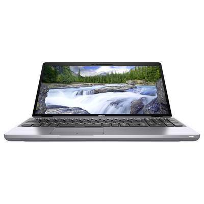 Ein Laptop mit einem malerischen Hintergrundbild eines Flusses, der durch einen Wald und Berge fließt. Der Laptop ist silberfarben mit einer schwarzen Tastatur.