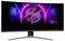 Ein gekrümmter Gaming-Monitor, der lebhafte Neon-Grafiken mit dem MSI-Logo und dem Text „MSI Performance Gaming" auf dem Bildschirm anzeigt.