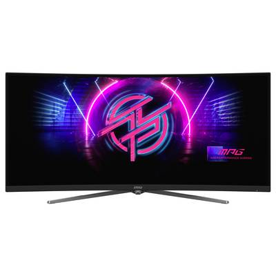 Gekrümmter MSI Gaming-Monitor mit lebendiger Neon-Grafik und dem MSI-Logo in Pink und Blau hervorgehoben.