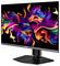 MSI MAG Gaming-Monitor mit lebendigen, abstrakten farbigen Flammen auf dem Bildschirm, vor einem schlichten Hintergrund.
