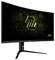 MSI-Monitor mit gebogener Bildschirmfläche mit grünem und schwarzem Bildschirmdesign, das ein futuristisches Symbol und die Buchstaben "MAG" in der unteren rechten Ecke aufweist.